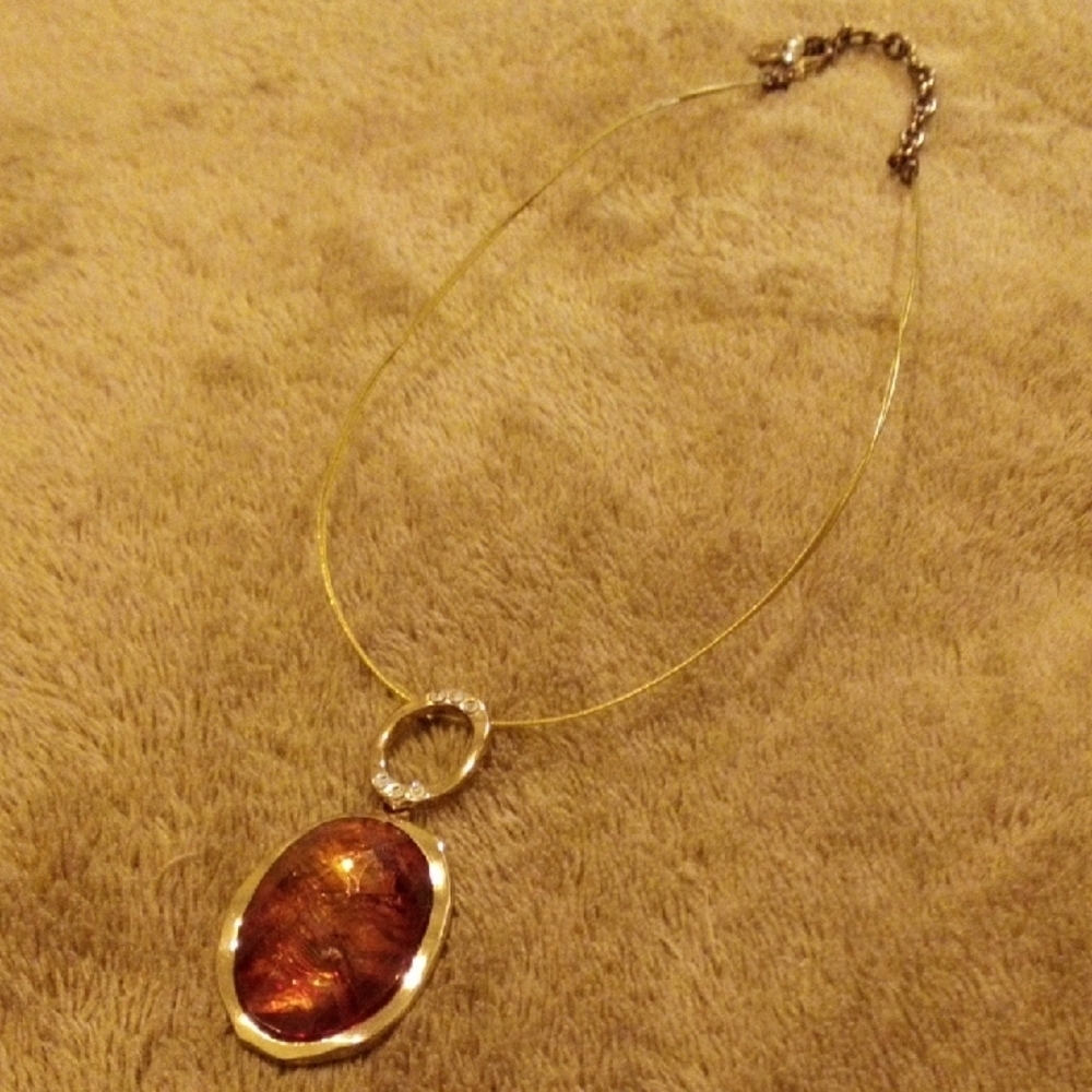 Gold and Brown Oval Pendant Necklace